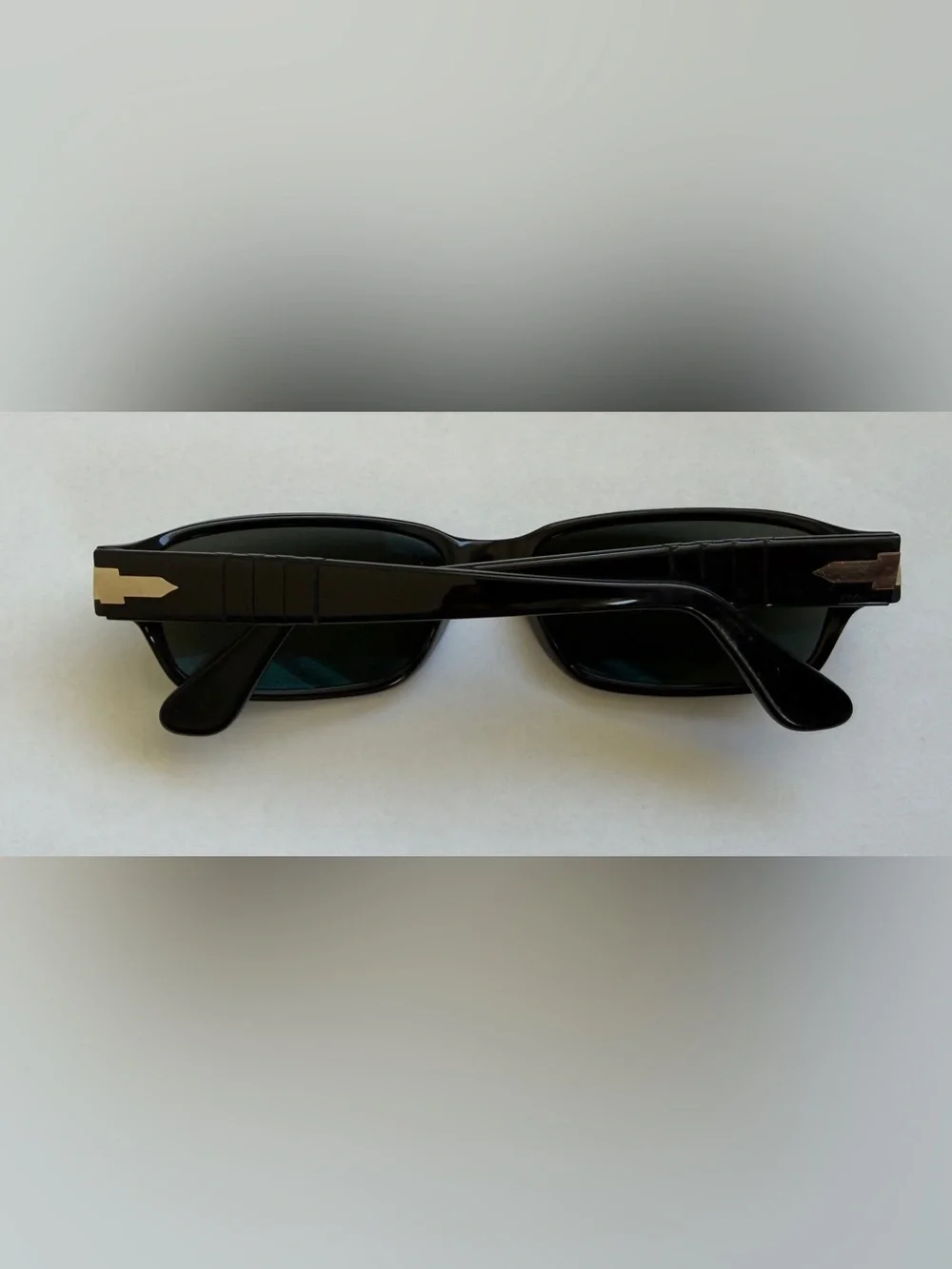 Vintage Persol Black Rectangular Sunglasses Silver Arrow Italy